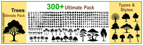 silhouette trees ultimate pack. 300+ vector trees collection (eps). different type trees for design purpose.