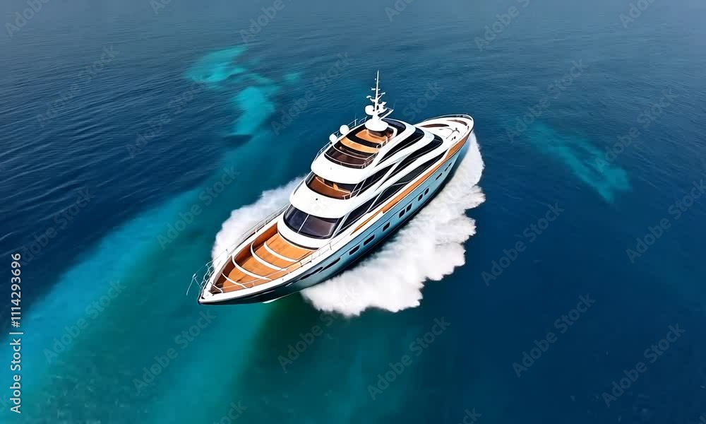 An aerial view of a sleek boat gliding through vibrant turquoise waters, creating white wake trails, showcasing a serene and adventurous maritime scene. An aerial view of a sleek boat gliding through vibrant turquoise waters, creating white wake trails, showcasing a serene and adventurous maritime scene.