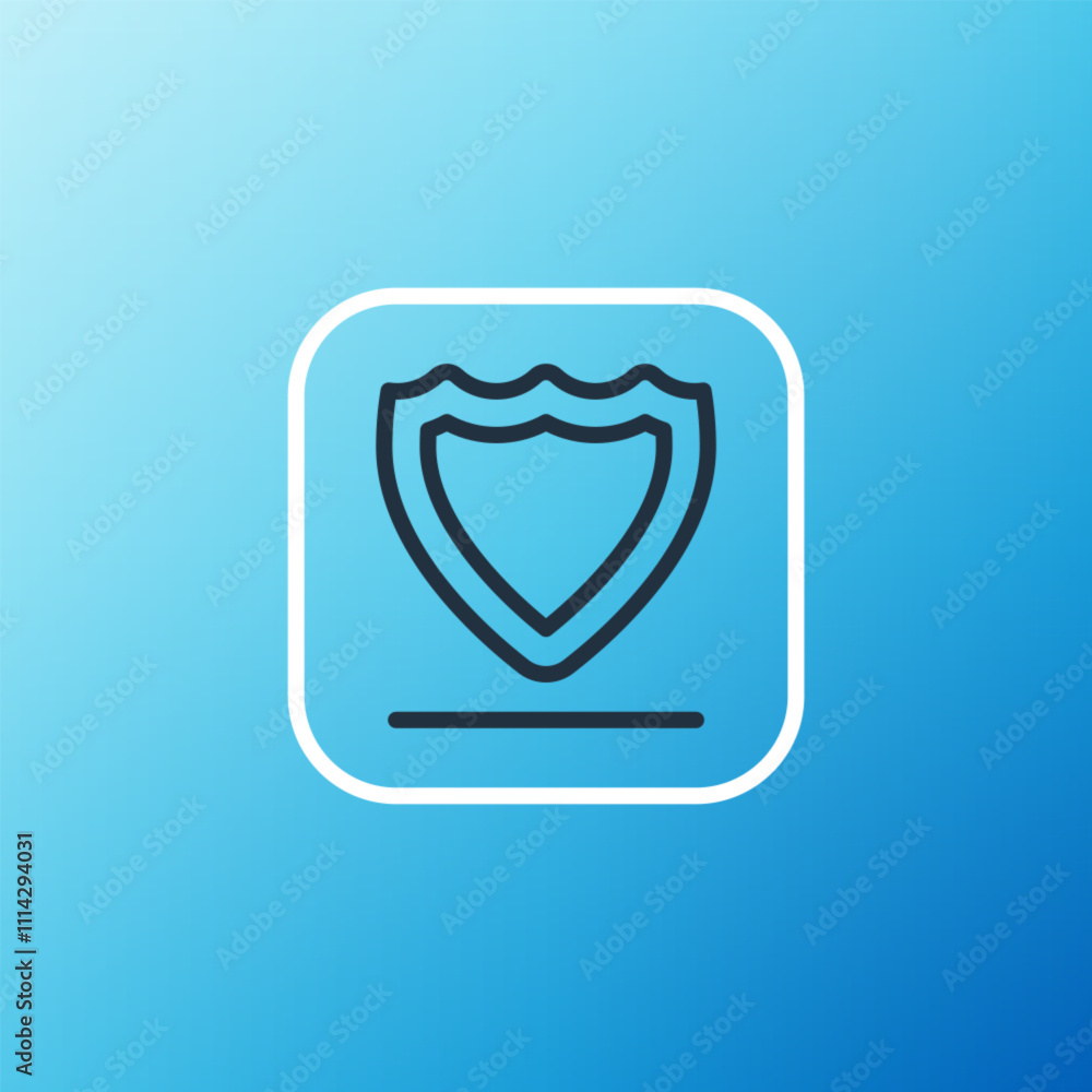 Line Shield icon isolated on blue background. Guard sign. Security, safety, protection, privacy concept. Colorful outline concept. Vector