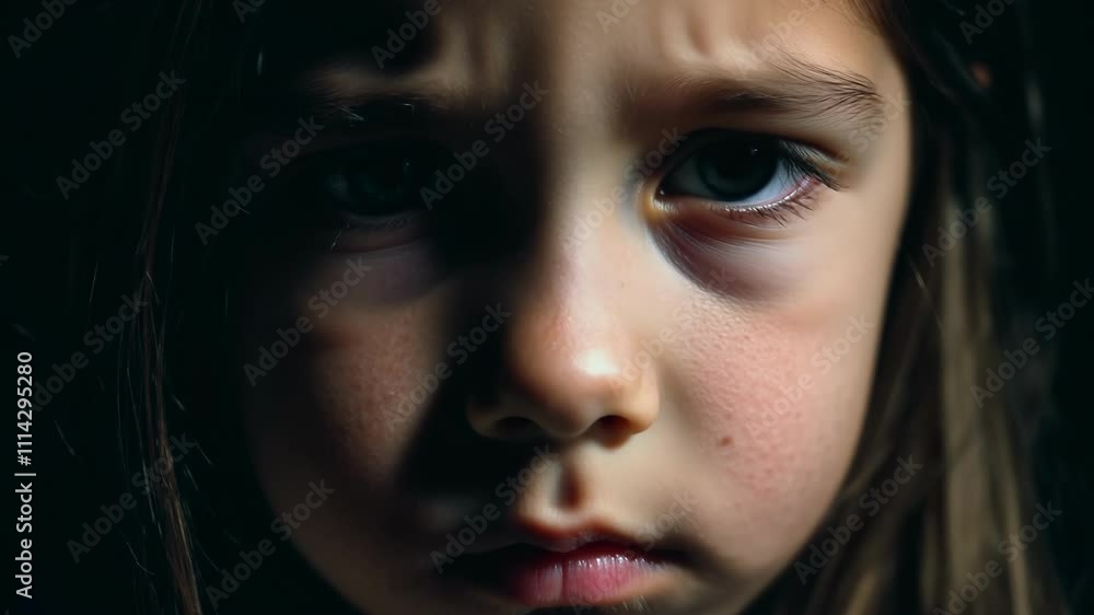 Close-up of a child's sad face in soft lighting, evoking themes of emotion, innocence, and contemplation. Great for human stories or empathetic visuals. Close-up of a child's sad face in soft lighting, evoking themes of emotion, innocence, and contemplation. Great for human stories or empathetic visuals.