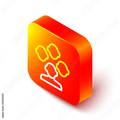 Isometric line Schizophrenia icon isolated on white background. Orange square button. Vector