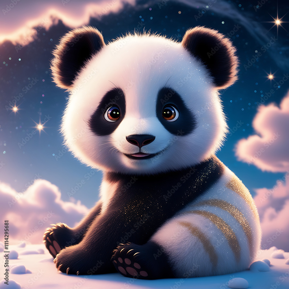 3D cute panda rendering with colorful fur and playful features, AI generative.. 3D cute panda rendering with colorful fur and playful features, AI generative..