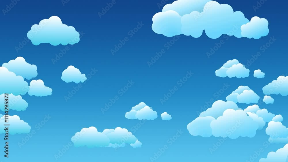 Cartoon Clouds Moving Sideways on Blue Sky Background Loop Cartoon Clouds Moving Sideways on Blue Sky Background Loop