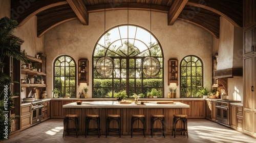 Bright Kitchen with Island and Garden View