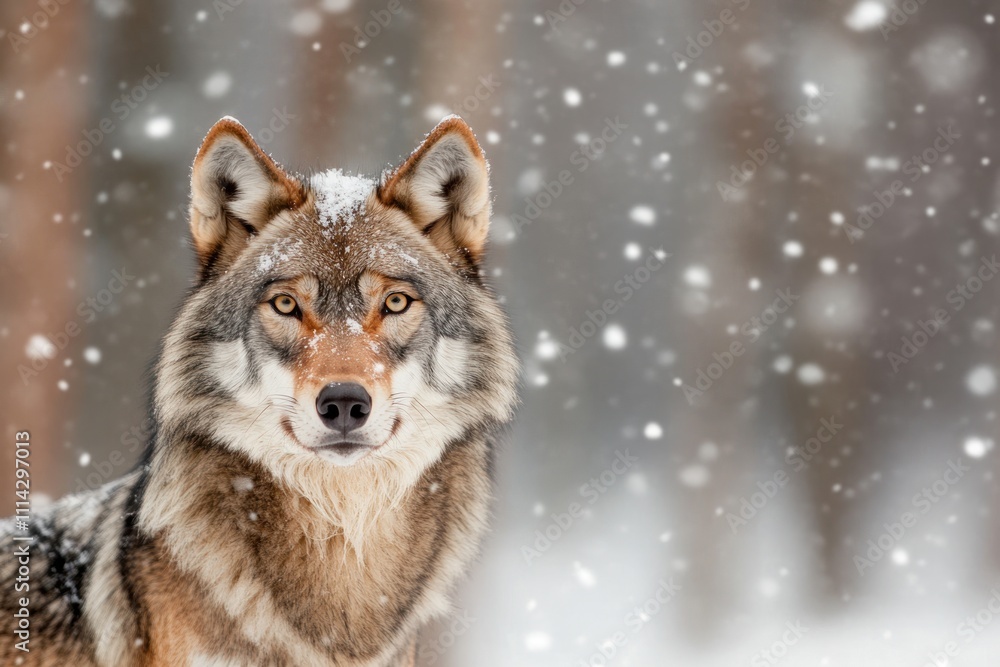 Majestic Wolf Portrait In Winter Snowfall Majestic Wolf Portrait In Winter Snowfall