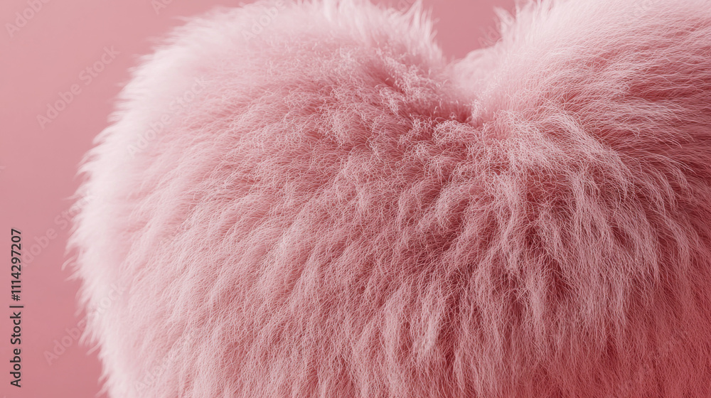 Pink fluffy heart with a soft and tactile texture against a gradient pink background, creating a warm and whimsical atmosphere with a romantic touch
