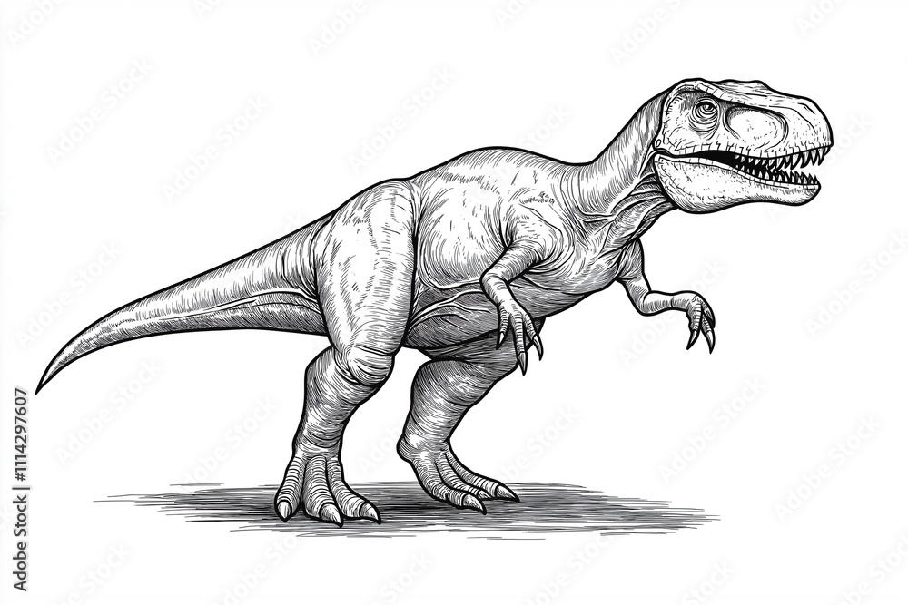 cartooon style black and white coloring book page, white background, Tyrannosaurus cartooon style black and white coloring book page, white background, Tyrannosaurus