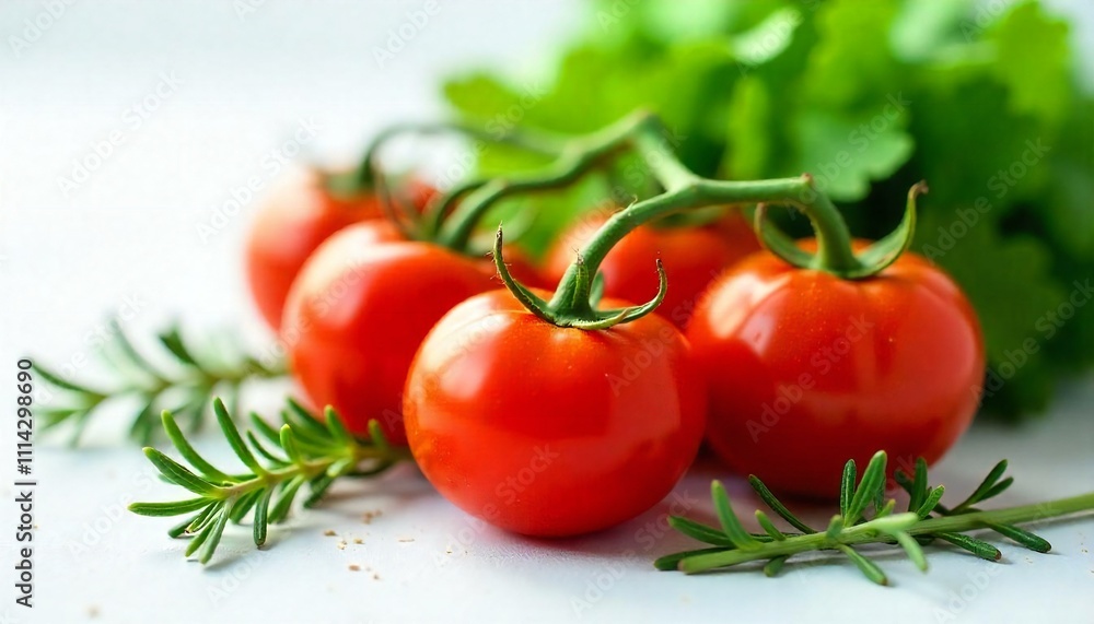 Herb & Harvest Ripe Tomatoes and Rosemary on White Generated by AI Herb & Harvest Ripe Tomatoes and Rosemary on White Generated by AI
