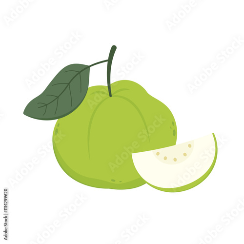 Guava. Juicy flesh and a strong sweet aroma fruit. Vector guava cartoon illustration isolated on white background.