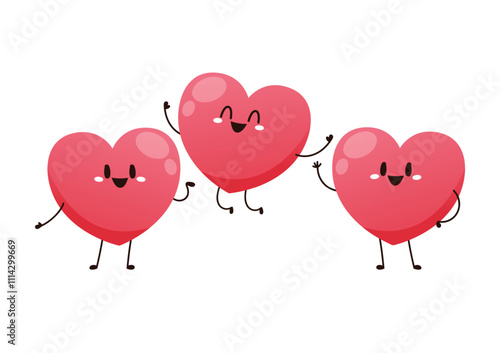 Red cute heart character. Romantic flat style Valentine's Day illustrations to express feelings of love.