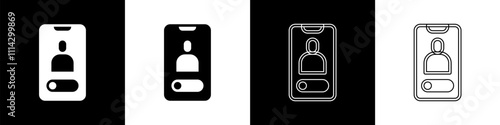 Set Incoming call on mobile phone icon isolated on black and white background. Friends call. Vector