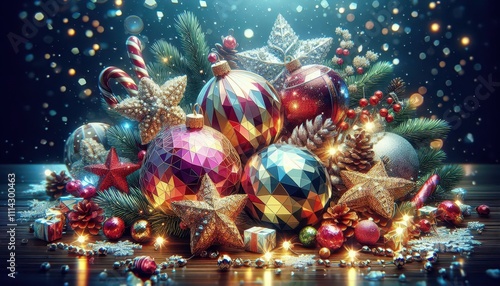 christmas tree and decorations content created with generative AI software.