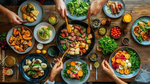 Colorful Overhead Spread of Shabu Shabu Dishes
