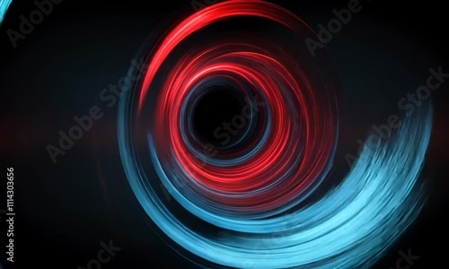 Abstract swirl of red and blue light streaks on a black background.