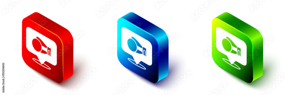 Isometric Boxing glove icon isolated on white background. Red, blue and green square button. Vector