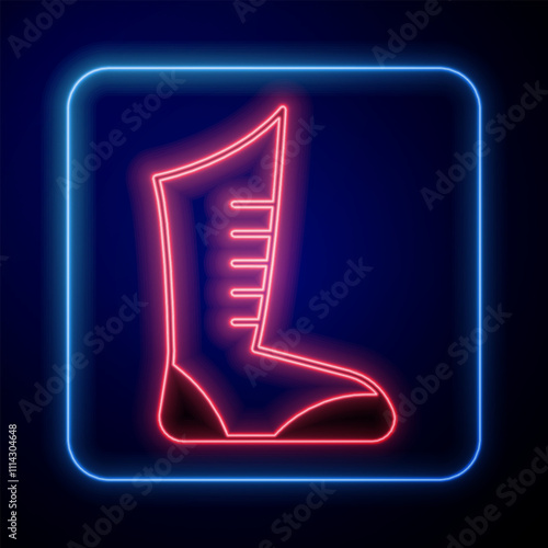 Glowing neon Sport boxing shoes icon isolated on black background. Wrestling shoes. Vector