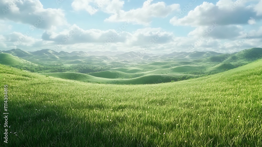 Fototapeta premium Rolling Green Hills Under a Sunny Sky