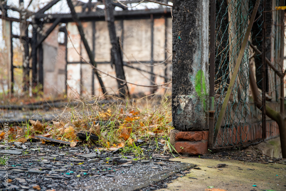Old abandoned freight yard building with burn marks and vandalism Old abandoned freight yard building with burn marks and vandalism