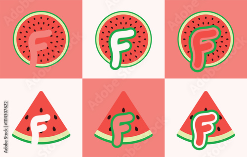 Letter F watermelon. This logo combines letters and watermelon fruit. Suitable for fruit shops, orchard, juice and the like.