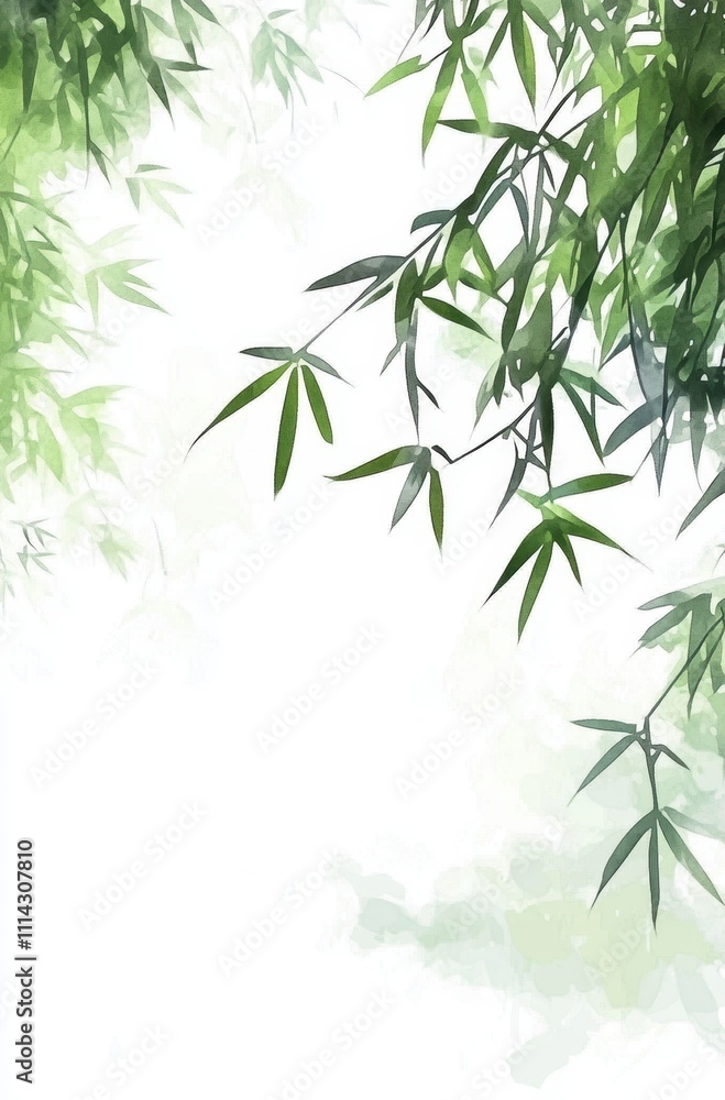 Fototapeta premium 竹の葉が広がる幻想的な風景を描いた背景