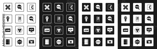 Set Web development, Mobile Apps, Front end, Crossed ruler and pencil, graphic design, UI or UX, and icon. Vector