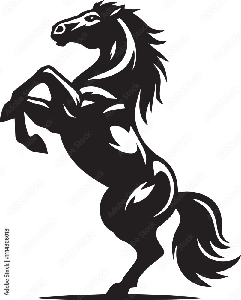 Horse rearing on hind legs with a determined expression black vector silhouette Horse rearing on hind legs with a determined expression black vector silhouette