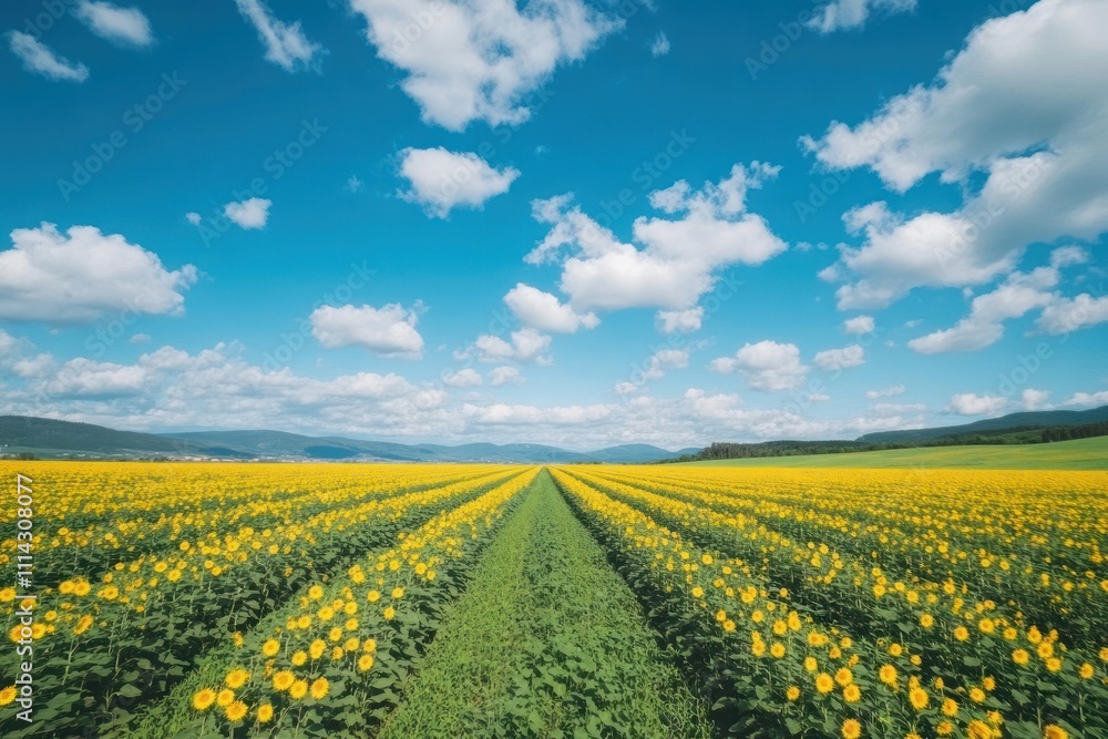 Sunflowers Bloom in Vast Field Under Blue Sky Sunflowers Bloom in Vast Field Under Blue Sky