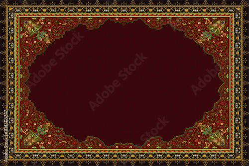 Persian Carpet Texture, abstract ornament. Round mandala pattern, Middle Eastern Traditional Fabric Texture.	