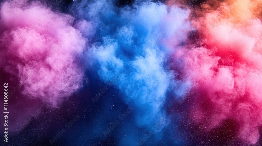 Colorful Smoke Clouds in Pink, Blue, Red Against Black Background Colorful Smoke Clouds in Pink, Blue, Red Against Black Background