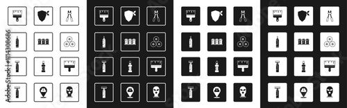 Set Bolt cutter, Paint spray can, Marker pen, brush, Vandal, and icon. Vector