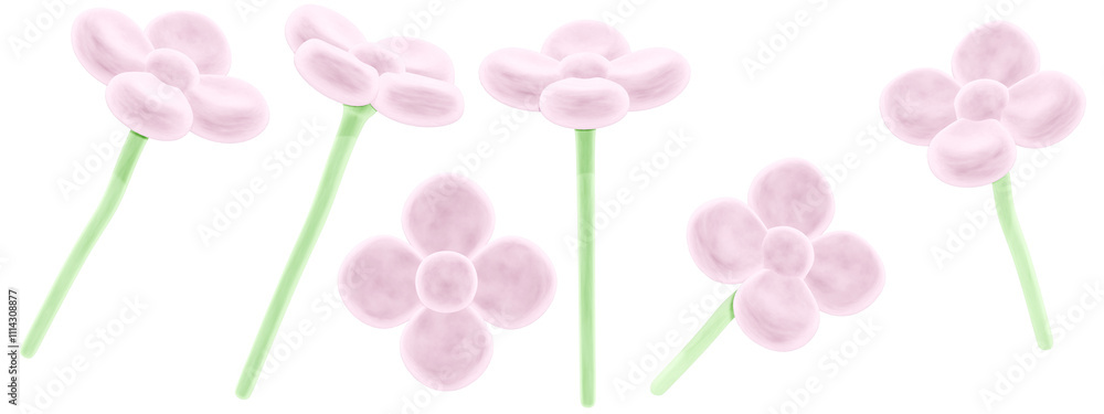 Obraz premium 3d icon, 3d illustration, cute daisy, velvet daisies, pastel pink flower playful and fun-loving design