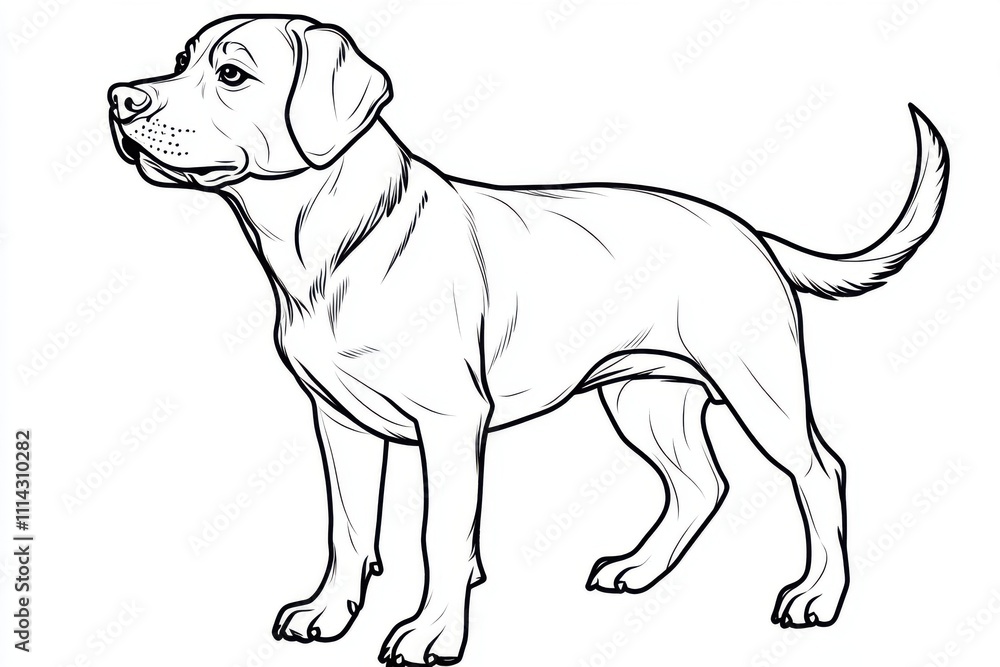Fototapeta premium Elegant Line Art Drawing of a Labrador Retriever Dog Standing Profile View