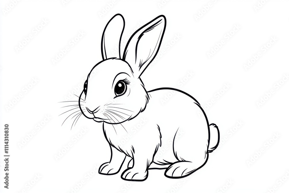 Adorable Bunny Rabbit Line Art Drawing A Cute Black and White Illustration Perfect for Coloring Pages and Children's Books Adorable Bunny Rabbit Line Art Drawing A Cute Black and White Illustration Perfect for Coloring Pages and Children's Books