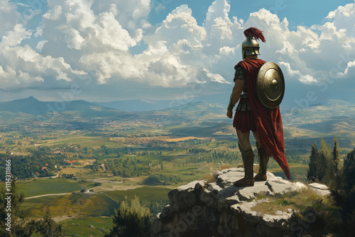 Roman Soldier Overlooking Vast Countryside photo