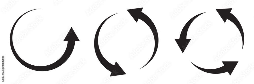 Set of black circle vector arrows. refresh arrow icon, loading arrow icon set. Set of black circle vector arrows. refresh arrow icon, loading arrow icon set.