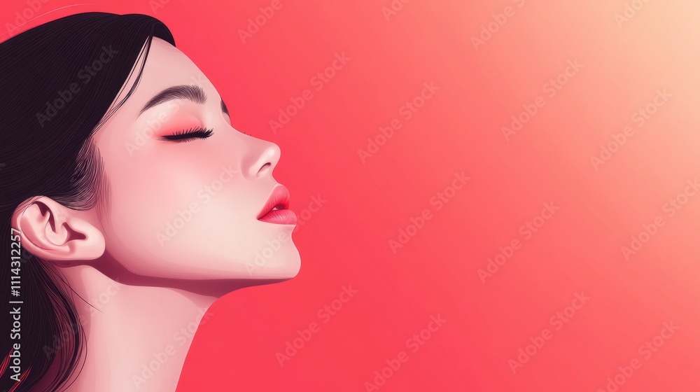 Asian woman with glowing healthy skin, natural beauty, smooth complexion, soft lighting, vibrant background, skincare concept, fresh look, minimalistic design Asian woman with glowing healthy skin, natural beauty, smooth complexion, soft lighting, vibrant background, skincare concept, fresh look, minimalistic design