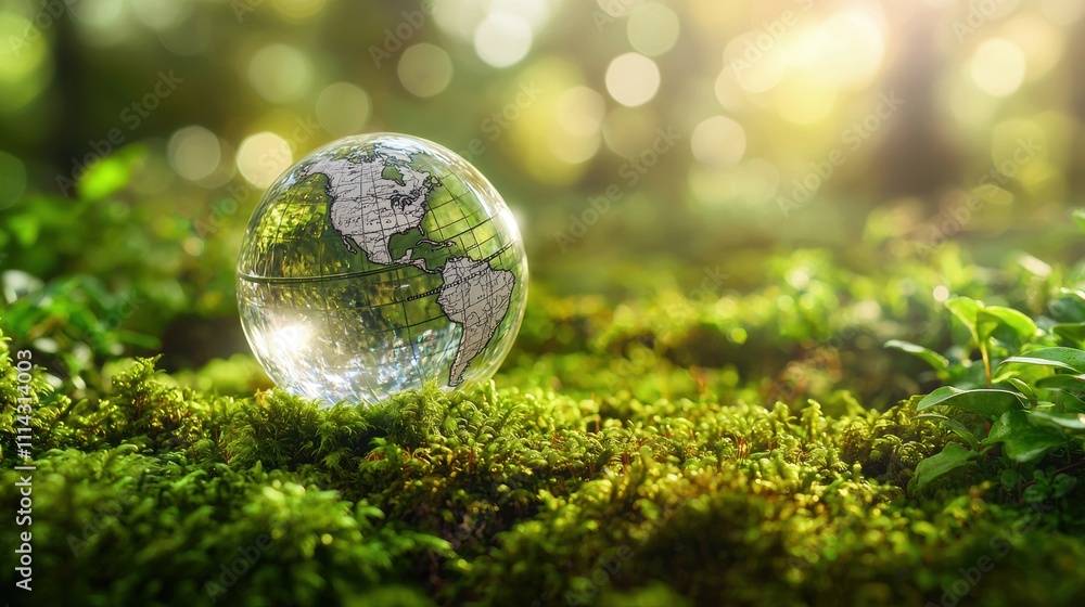 Vibrant green moss and crystal clear glass globe nature scene gigapixel detail serene environment close-up viewpoint Vibrant green moss and crystal clear glass globe nature scene gigapixel detail serene environment close-up viewpoint