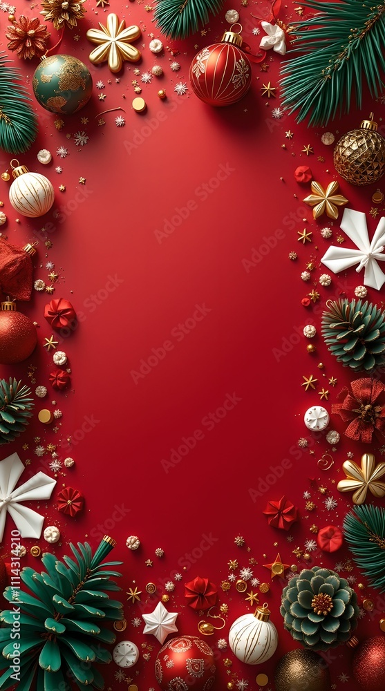 New Year banner on red background with New Year accessories