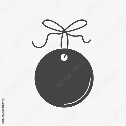 Circle label tag. Sale or gift empty sticker and string. Cardboard Decorative shape. Black gift tag. Vector illustration