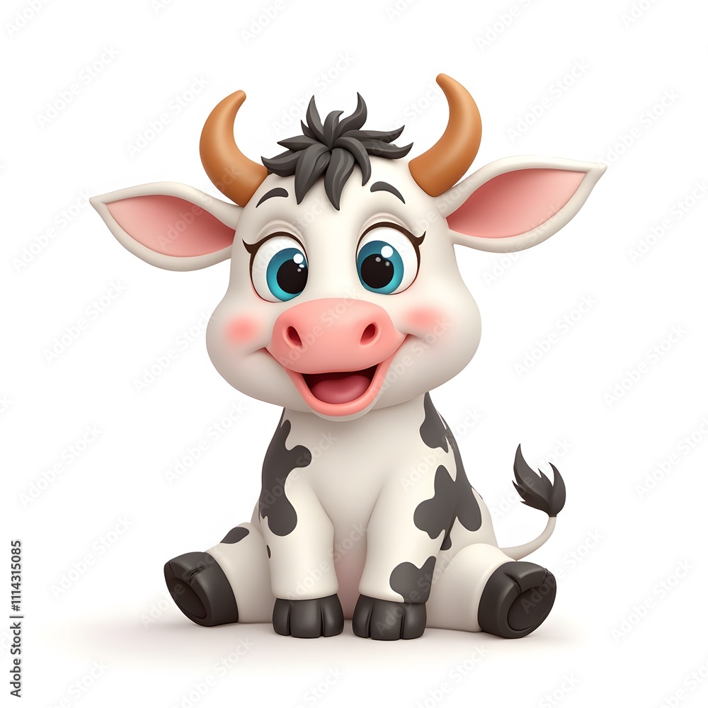 Fototapeta premium Adorable 3D Render of a Happy Calf