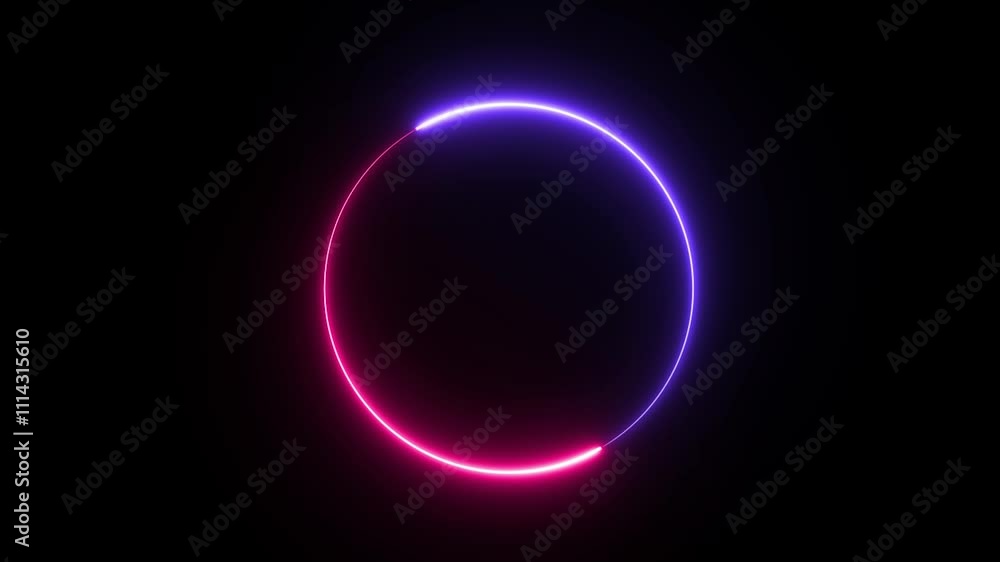 Round neon picture frame animation with pink and blue hues, isolated black background, 4K loop. Round neon picture frame animation with pink and blue hues, isolated black background, 4K loop.
