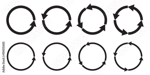 Circle arrows icon set. Round reload sign, repeat icon, refresh icon, rotate arrow icon sign and symbol, Vector illustration.