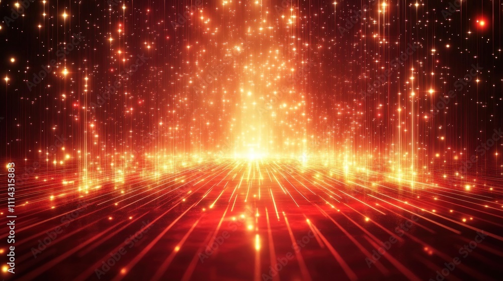 Fototapeta premium Radiant Red Starry Path: A Digital Celebration of Light and Energy