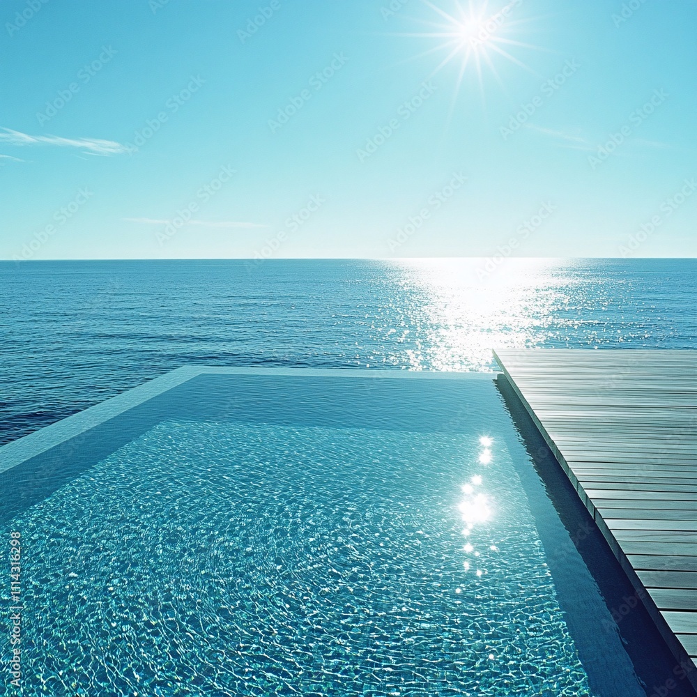 Fototapeta premium Sunny Ocean View Infinity Pool Luxury Resort Relaxation