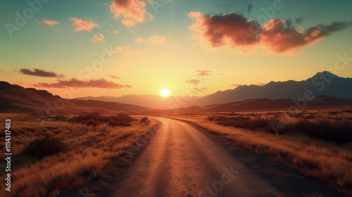 Serene sunset over a winding desert road
