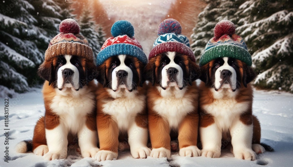 Adorable Bernese Mountain Dog Puppies in a Snowy Winter Wonderland Adorable Bernese Mountain Dog Puppies in a Snowy Winter Wonderland
