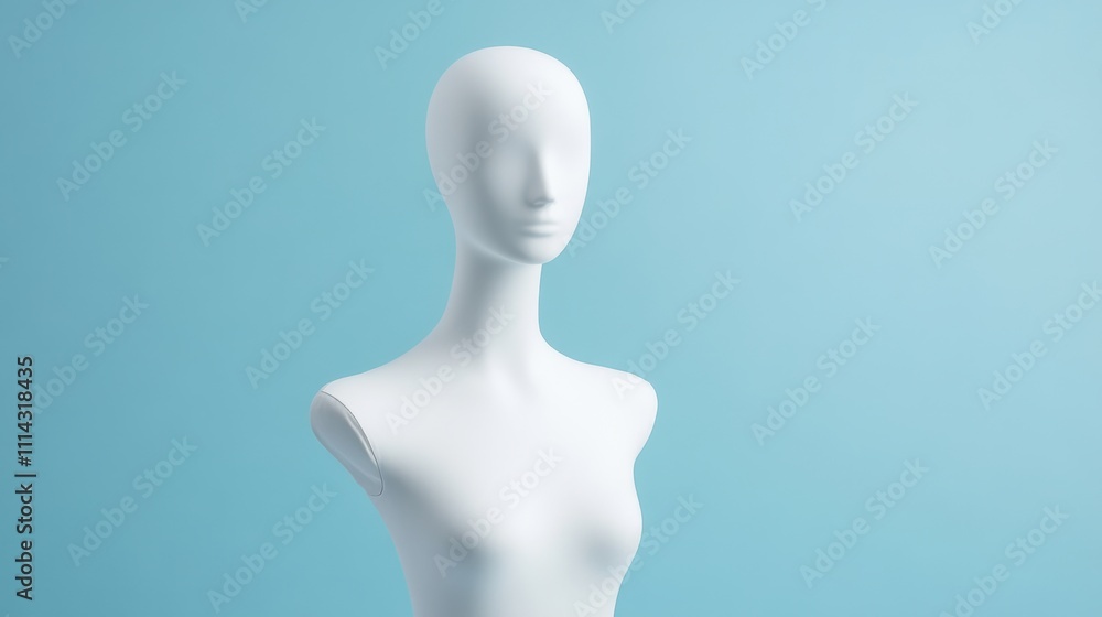 Elegant White Mannequin on Soft Blue Background for Fashion Display Elegant White Mannequin on Soft Blue Background for Fashion Display