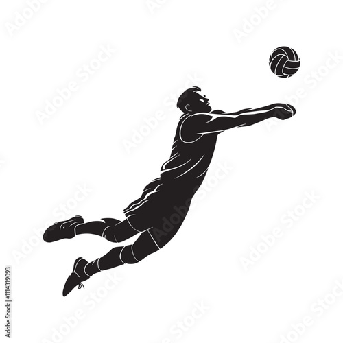 Volleyball sports player man silhouette with volleyball.