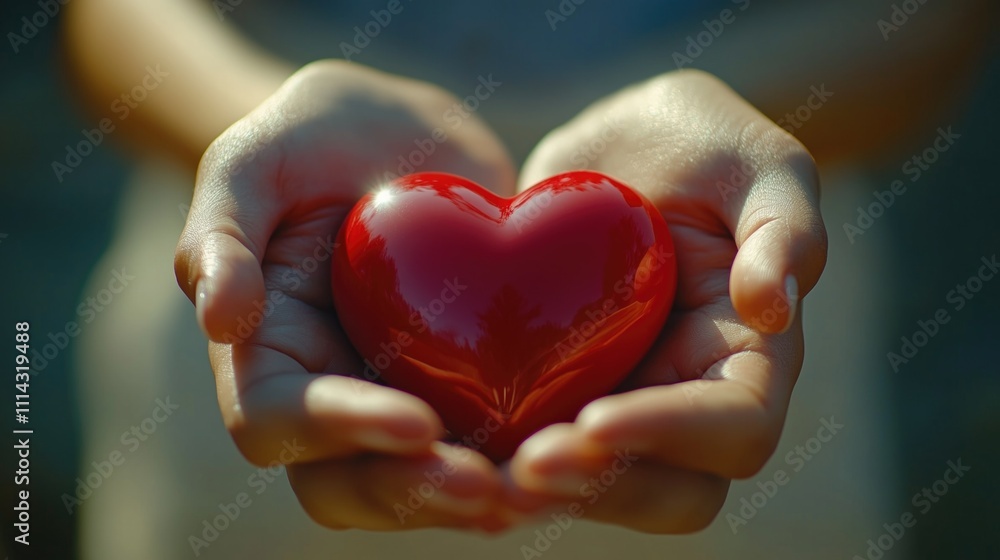 Young women hands holding smile red heart, health care, donate and family insurance concept, world heart day, world health day, CSR responsibility, Valentine's day, generative ai Young women hands holding smile red heart, health care, donate and family insurance concept, world heart day, world health day, CSR responsibility, Valentine's day, generative ai