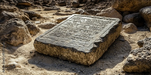 Ancient Engraved Stone Tablet Unearthed  Amidst Ruins: A Glimpse into History photo